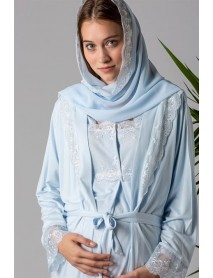 Effortt Maternity Puffer Pajama Set with Hijab Dressing Gown 22401 Blue