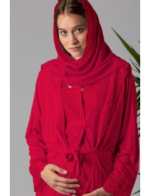 Effortt Maternity Puffer Pajama Set with Hijab Dressing Gown 22401 Burgundy