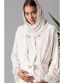 Effortt Maternity Puffer Pajama Set with Hijab Dressing Gown 22401Ecru