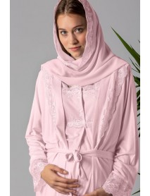 Effortt Maternity Puffer Pajama Set with Hijab Dressing Gown 22401 Pink