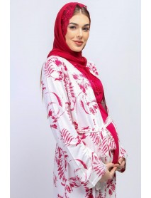Effortt Hijab Dressing Gown Puffer Pajama Set 28094 Burgundy