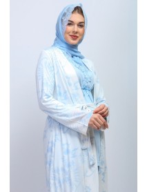 Effortt Hijab Dressing Gown Puffer Pajama Set 28094 Blue