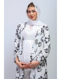 Effortt Hijab Dressing Gown Puffer Pajama Set 28094 Ecru