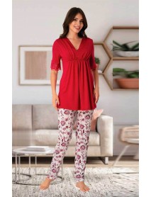 Effortt V-Neck Puffer Pajama Set 8028 Red