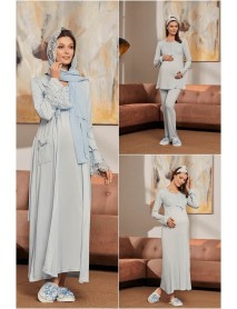 Şık Mecit Pregnant Puffer with Hijab Set 1924 Blue