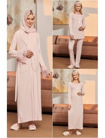 Şık Mecit Pregnant Puffer with Hijab Set 1924 Pink