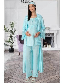 Şık Mecit Puffer Pajama Set with Dressing Gown 5353 Turquoise