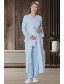 CarpeDiem,Maternity Puffer Pajama Set with Dressing Gown 1517 Blue