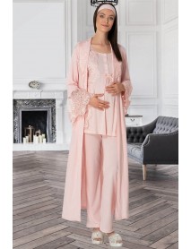 Şık Mecit Puffer Pajama Set with Dressing Gown 5353 Powder