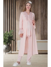 CarpeDiem,Maternity Puffer Pajama Set with Dressing Gown 1517 Powder