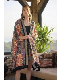 Monamise Ethnic Pattern,Viscose 3-piece Under-Top Suit 2492 Black