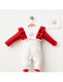 COŞAY BABY GIRL 6-9-12 MONTHS BUTTERFLY EMBROIDERED OVERALLS 0072