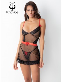 Phevos Transparent Red Belted Fancy Nightgown 012-000123