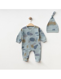 HUGS BOY 3-6-9 MONTHS ABSTRACT PATTERN WAFFLE OVERALLS 10122