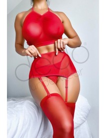 NightLight Cross Tied Back Fantasy Red Garter Set 1031
