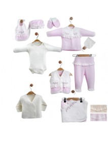 TONTON BABY GIRL 0-3 MONTHS FLOWER EMBROIDERY WAFFLE SET OF 10 104