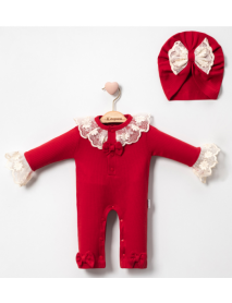 MINI CAYZEN GIRL 3-6-9 MONTHS LACE HAT OVERALLS 1057