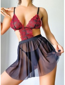NightLight Red Lace Fantasy Tulle Mini Nightgown 1061