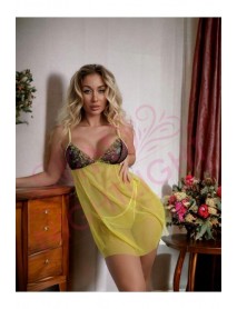 NightLight Embroidered Yellow Fantasy Women's Nightgown 1080