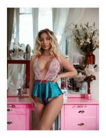 NightLight Embroidered Green Satin Jumpsuit 1081