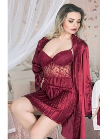 Angel's Story Satin Nightgown Dressing Gown Set 1106- Burgundy