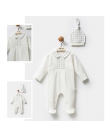 MOİ NOİ 0/3–3/6 Months Plaid Romper with Hat 1204