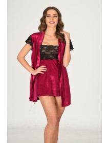 Sistina Velvet Fuchsia Nightgown,Dressing Gown Set 1427