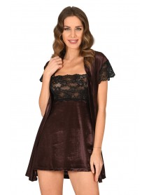 Sistina Velvet Dark Brown Nightgown,Dressing Gown 1429  