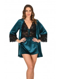 Sistina Velvet Petrol Green Nightgown,Dressing Gown 1443 