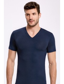 İlke Bamboo V-Neck T-shirt Navy Blue 1611
