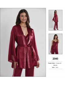 Pierre Cardin 3 Piece Burgundy Pyjama Set 2040