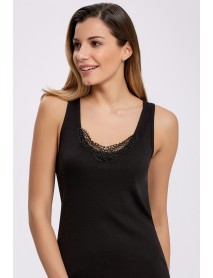 İlke Laced Wide Strap Undershirt Black (BıgSıze) 2206