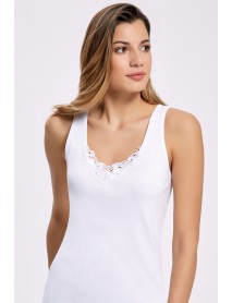 İlke Laced Wide Strap Undershirt White (BıgSıze) 2207