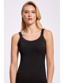 İlke Lycra Strap Lace Undershirt Black 2211
