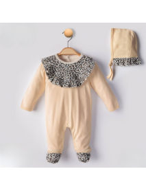 BEGI GIRL 6-9-12 MONTHS LEOPARD OVERALLS WITH BOOTY 22458