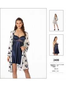  Pierre Cardin Navy Blue Nighty & Robe Set 2406