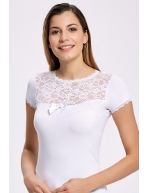 İlke Lycra Lace Sleeve T-Shirt White 2512