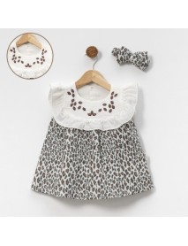 CANCUNO KIZ 9-12-18 AY LEOPARLI MÜSLİN ELBİSE