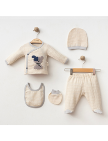 COŞAY BABY BOY 0-3 MONTHS DOG EMBROIDERY MUSLIN 5 PIECE SET 25203