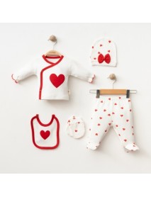 COŞAY BABY GIRL 0-3 MONTHS LARGE HEART EMBROIDERED 5-PIECE SET 25212