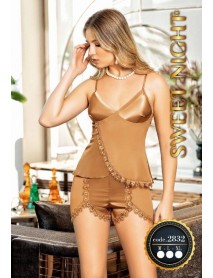 Brown Satin Shorts Set Sweet Night 2832