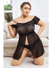 NightLight Large Size Lace Tulle Erotic Nightgown Set 3475