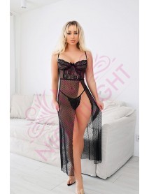 NightLight Fantasy Long Polka Dot Deep Slit Nightgown 3639