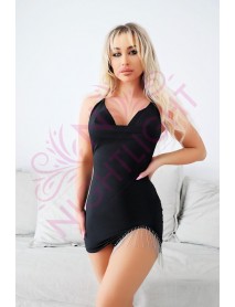 NightLight Bead Detailed Black Mini Fantasy Nightgown 3641