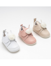 LEONCINO GIRL 18-19 NU RABBIT POMPOM LEATHER BOOTIES 382