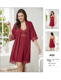  Pierre Cardin Big Size Burgundy Nighty & Robe Set 4020 