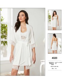  Pierre Cardin Big Size Ecru Nighty & Robe Set 4020