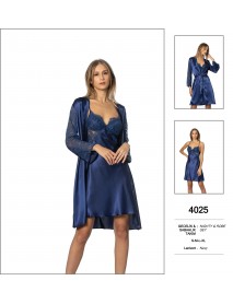  Pierre Cardin Navy Blue Nighty & Robe Set 4025 