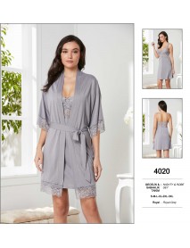 Pierre Cardin Big Size Grey Nighty & Robe Set 4020