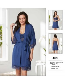 Pierre Cardin Big Size Navy Blue Nighty & Robe Set 4020